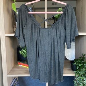 JJ Winks flutter sleeve cross back top dark grey